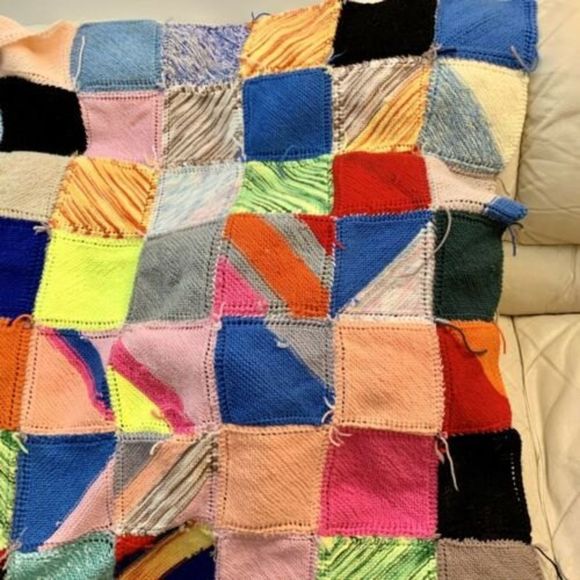 HANDMADE Patchwork Square Afghan Blanket Throw 42x42” Knitted Crochet Cover Boho - Picture 7 of 8